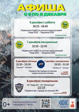 Афиша спортивных мероприятий в городе Новоуральск с 5 по 8 декабря 2025 года