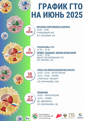 График приема нормативов ГТО на ИЮНЬ 2025 года