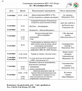 Спортивные мероприятия в Новоуральске МБУ «СК «Кедр» 02 – 08 сентября 2024 года